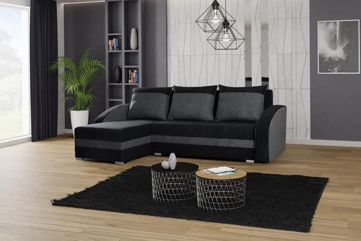CORNER SOFA BED VELVET BLACK / GREY 236cm