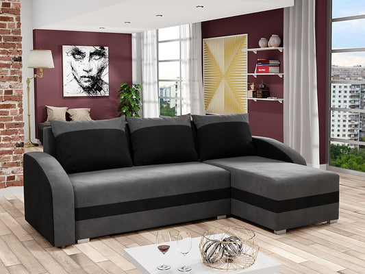 CORNER SOFA BED VELVET GREY BLACK 236cm