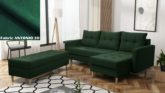 CORNER SOFA BED BRIAN 222CM + STORAGE PUFF / OTTOMAN ANTONIO 20 RIGHT/LEFT CORNER
