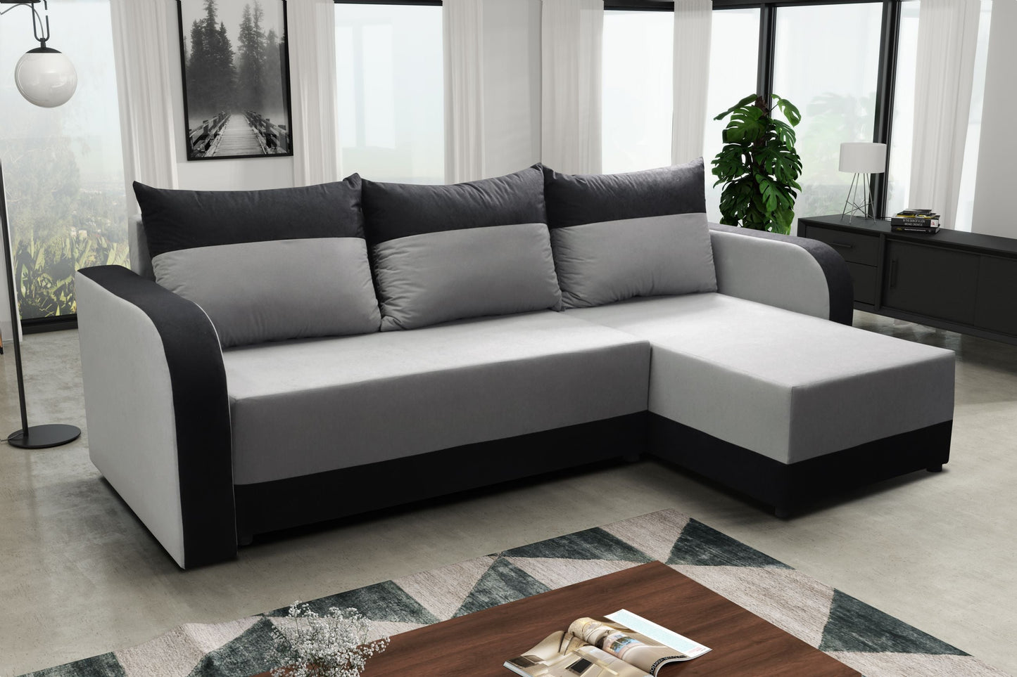 CORNER SOFA BED ALEXIS BLACK / GREY 238cm universal RIGHT/LEFT CORNER