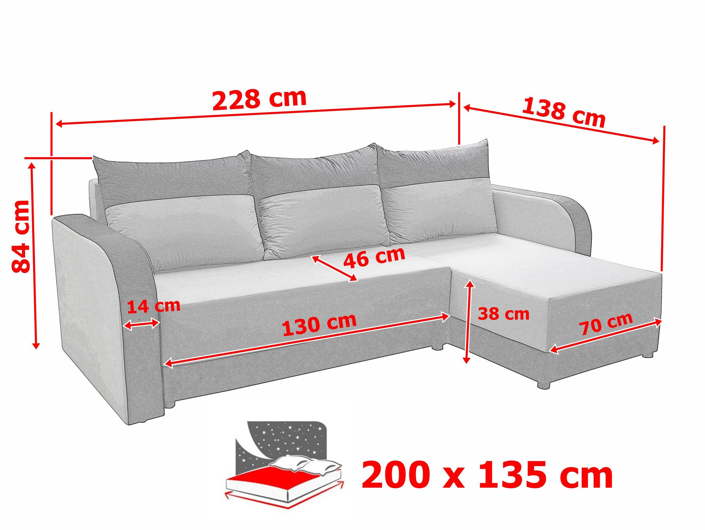 CORNER SOFA BED ALEXIS BLACK / GREY 238cm universal RIGHT/LEFT CORNER
