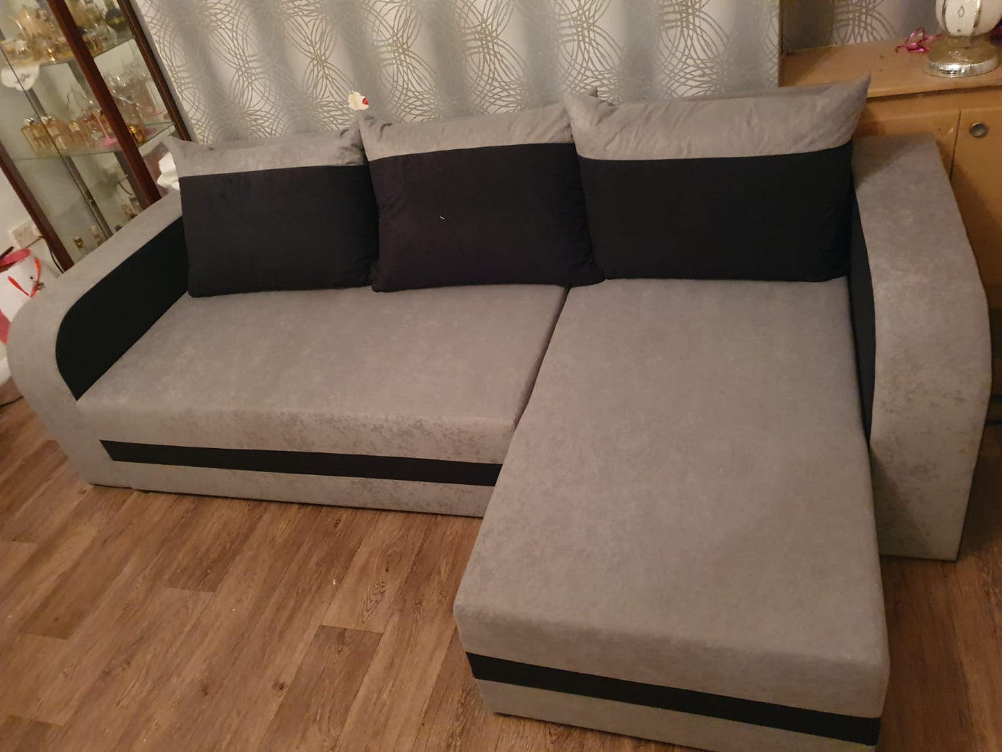 CORNER SOFA BED ALEXA GREY / BLACK 238cm universal RIGHT/LEFT CORNER