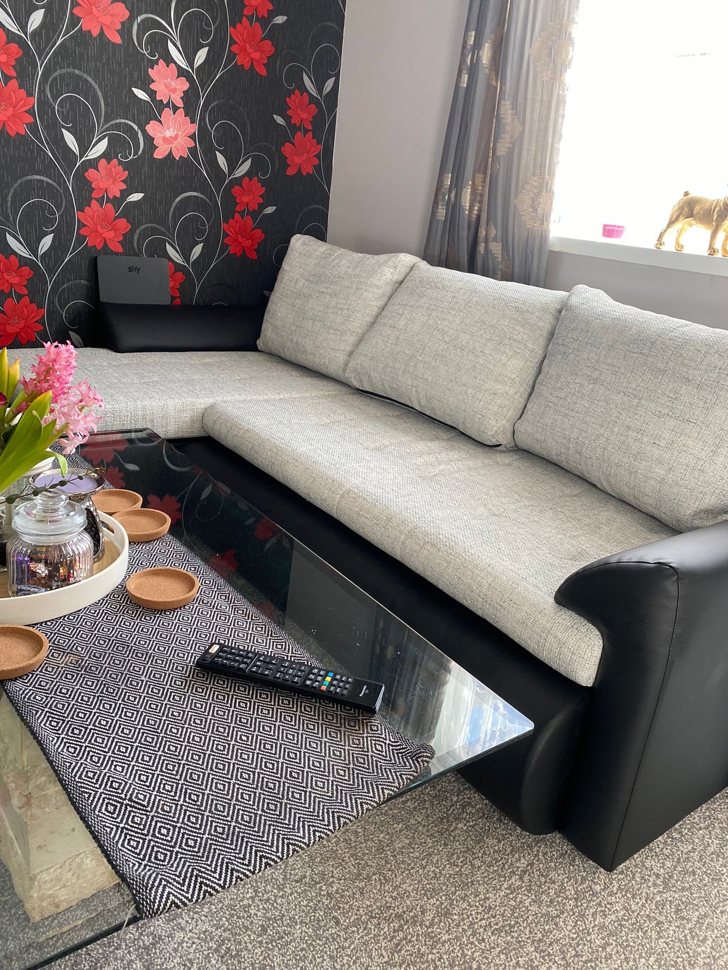 CORNER SOFA BED PRADA light grey/black 226CM
