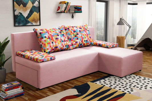 SMALL CORNER SOFA BED MONTANA 201CM CHOICE OF COLOR UNIVERSAL CORNER RIGHT/LEFT CORNER