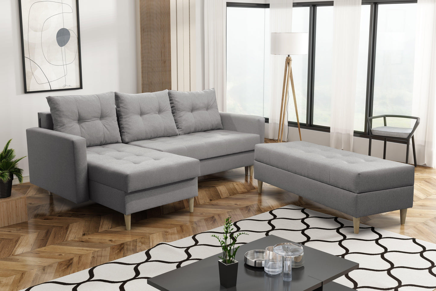 CORNER SOFA BED BRIAN 222CM + STORAGE PUFF / OTTOMAN MALMO 90 RIGHT/LEFT CORNER