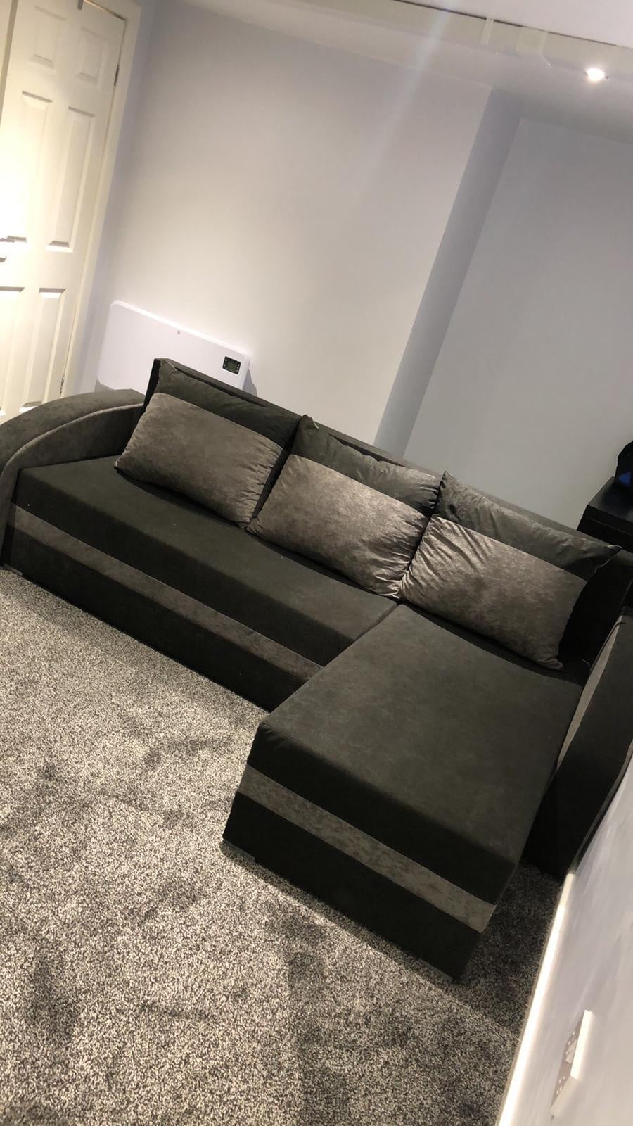 CORNER SOFA BED VELVET BLACK / GREY 236cm