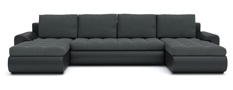 CORNER SOFA BED PRADA U SHAPE 300cm WATER RESISTANT FABRIC TRINITY GRAPHITE / BLACK FAUX LEATHER