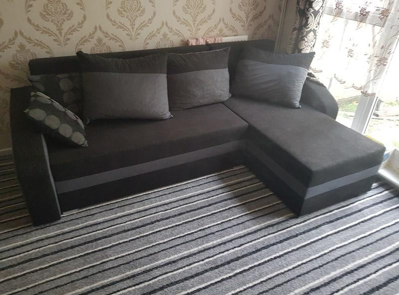 CORNER SOFA BED VELVET BLACK / GREY 236cm