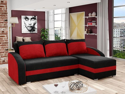CORNER SOFA BED VELVET BLACK / RED 236cm
