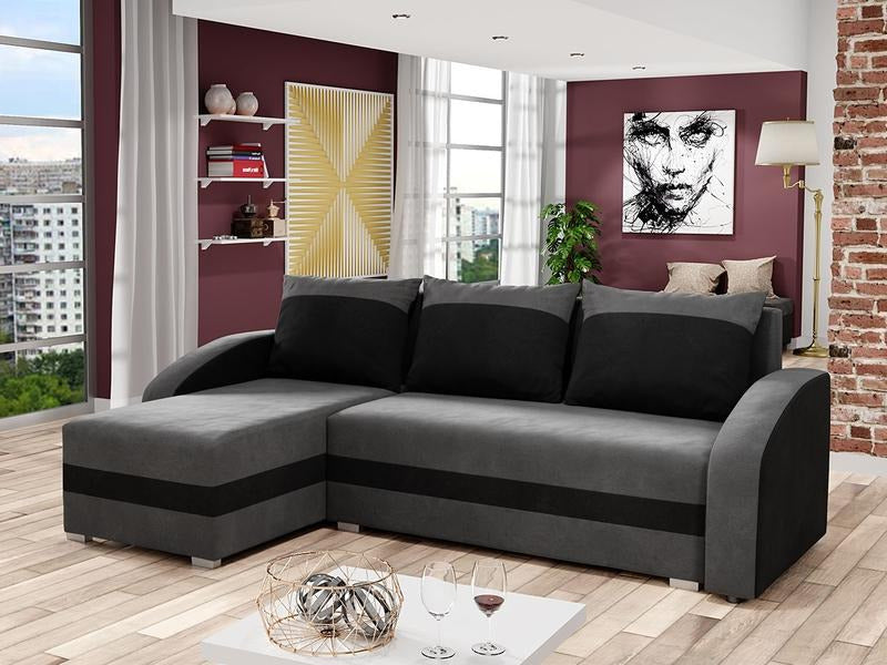 CORNER SOFA BED VELVET GREY BLACK 236cm