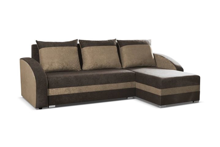 CORNER SOFA BED VELVET BROWN / BEIGE 236cm