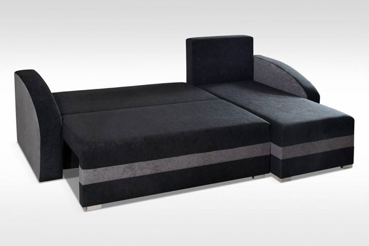 CORNER SOFA BED VELVET GREY BLACK 236cm