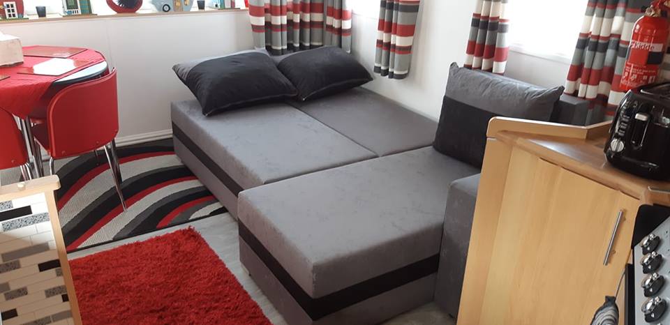 CORNER SOFA BED VELVET GREY BLACK 236cm