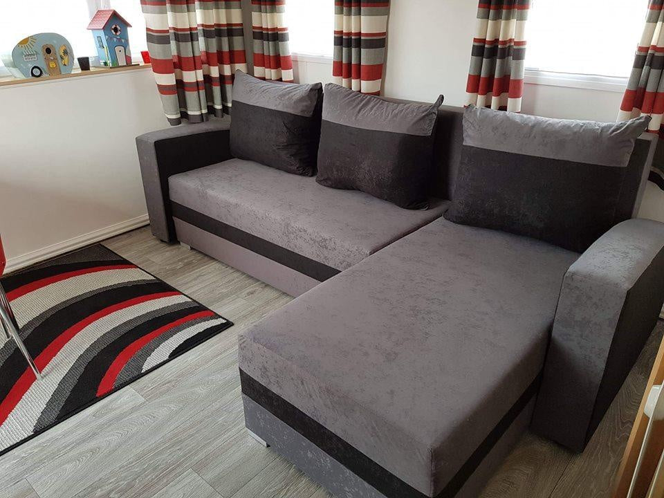 CORNER SOFA BED VELVET GREY BLACK 236cm