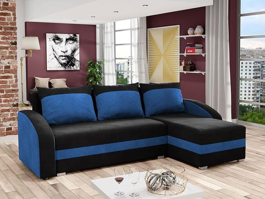 CORNER SOFA BED VELVET BLACK / BLUE 236cm