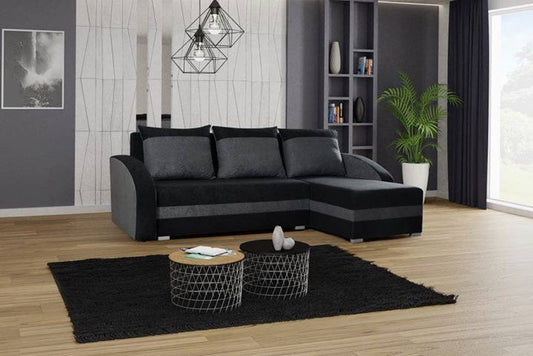 CORNER SOFA BED VELVET BLACK / GREY 236cm