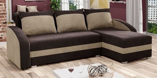 CORNER SOFA BED VELVET BROWN / BEIGE 236cm