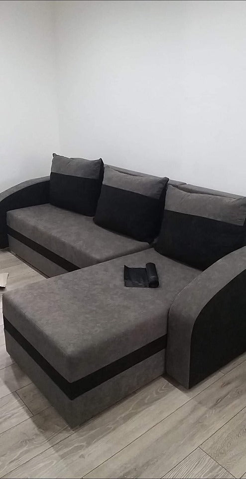 CORNER SOFA BED VELVET GREY BLACK 236cm