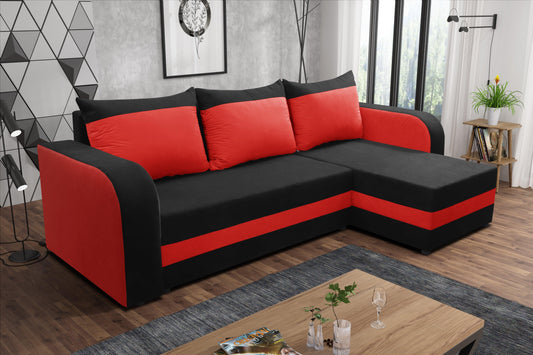 CORNER SOFA BED ALEXA BLACK / RED 238cm universal RIGHT/LEFT CORNER