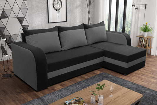 CORNER SOFA BED ALEXA BLACK / DARK GREY 238cm universal RIGHT/LEFT CORNER