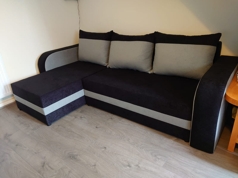 CORNER SOFA BED ALEXA BLACK / DARK GREY 238cm universal RIGHT/LEFT CORNER