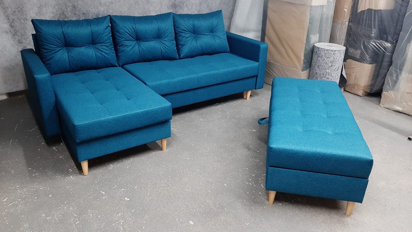 CORNER SOFA BED BRIAN 222CM + STORAGE PUFF / OTTOMAN MALMO 95 RIGHT/LEFT CORNER