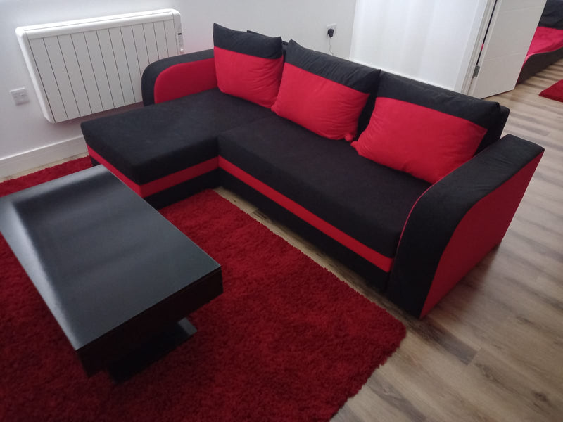 CORNER SOFA BED ALEXA BLACK / RED 238cm universal RIGHT/LEFT CORNER