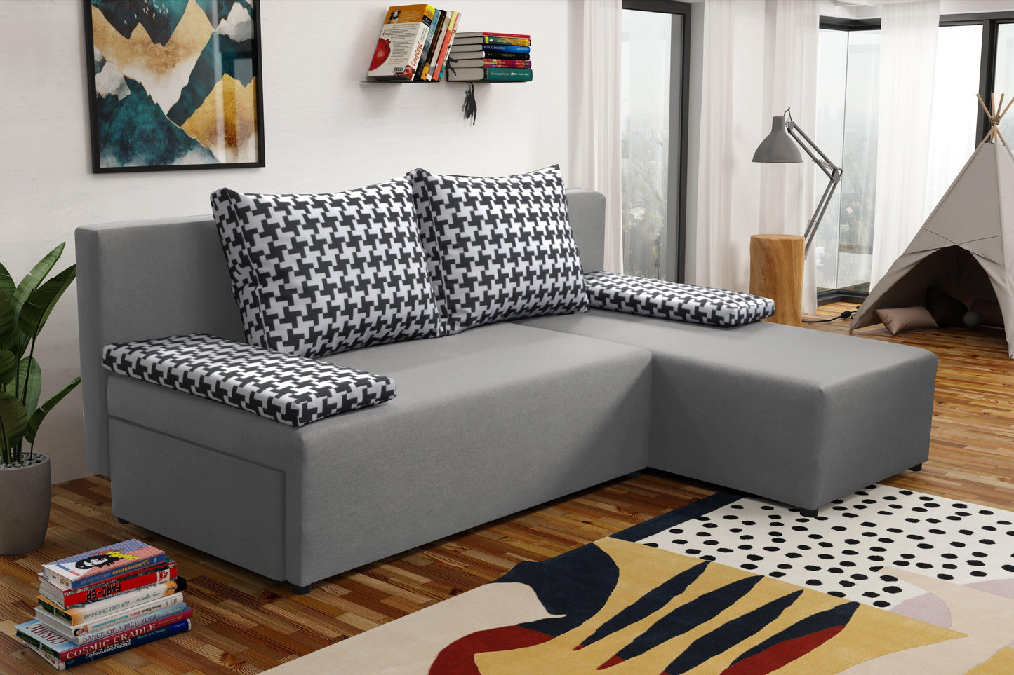 SMALL CORNER SOFA BED TOM 201CM MALMO 90 UNIVERSAL RIGHT/LEFT CORNER