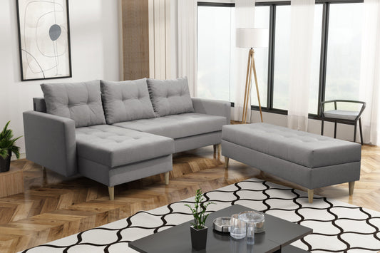CORNER SOFA BED BRIAN 222CM + STORAGE PUFF / OTTOMAN MALMO 90 RIGHT/LEFT CORNER