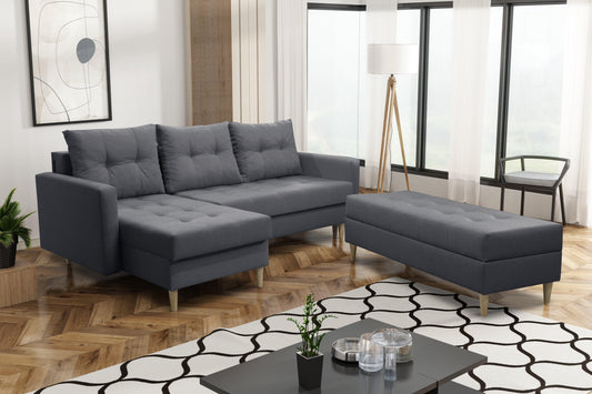 CORNER SOFA BED BRIAN 222CM + STORAGE PUFF / OTTOMAN MALMO 95 RIGHT/LEFT CORNER