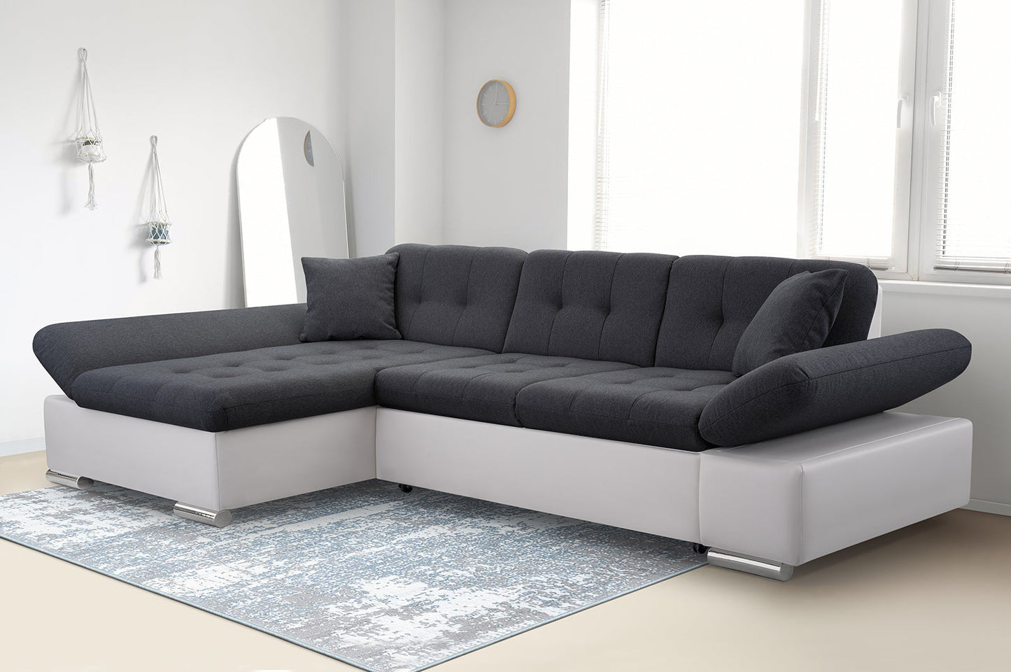 CORNER SOFA BED TOKYO BLACK/WHITE 278cm TATUM 283 / SOFT 17