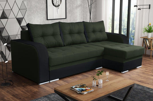 CORNER SOFA BED SEUL GREEN MALMO 37 / BLACK 236CM universal RIGHT/LEFT CORNER