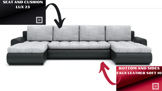 CORNER SOFA BED PRADA U SHAPE 300cm BLACK/RED LUX 23 / SOFT 10