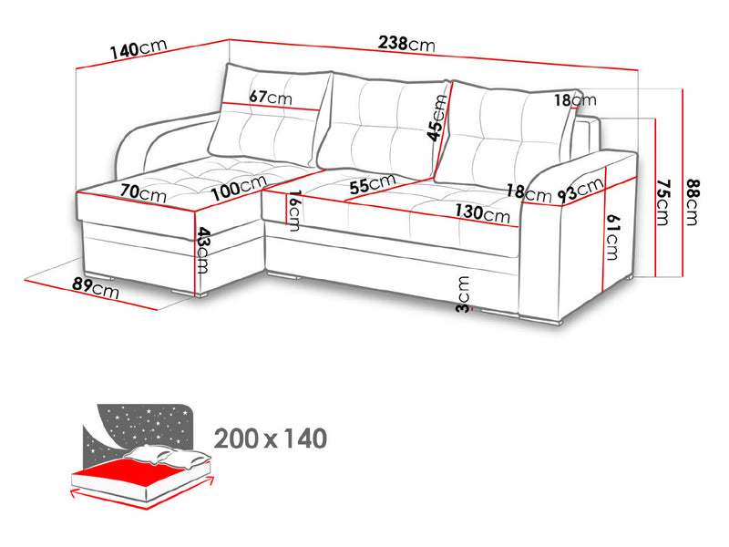 CORNER SOFA BED SEUL GREY /BLACK 236CM universal RIGHT/LEFT CORNER