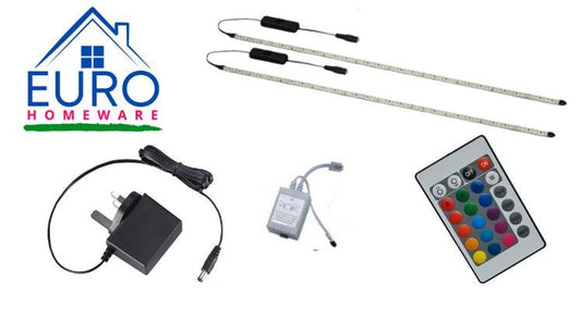 TAŚMA LED RGB 2x 45CM DO SZAF (16 KOLORÓW PILOTA LED)