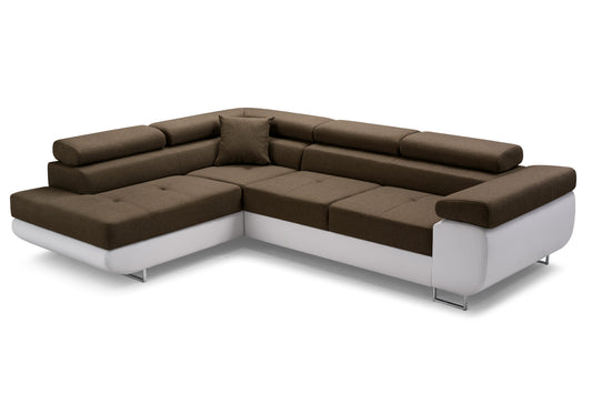 CORNER SOFA BED ASH BROWN/WHITE LEFT 273CM