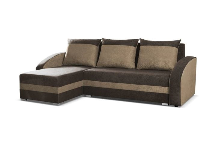 CORNER SOFA BED VELVET BROWN / BEIGE 236cm