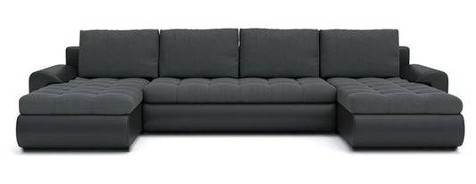 CORNER SOFA BED PRADA U SHAPE 300cm  WATER RESISTANT FABRIC TRINITY GRAPHITE / BLACK FAUX LEATHER