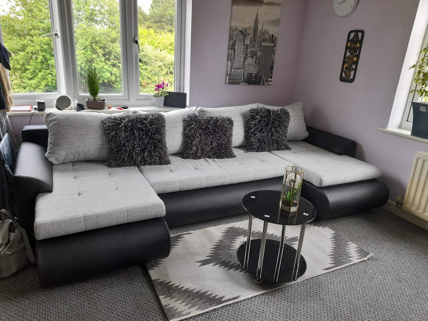 CORNER SOFA BED PRADA U SHAPE 300cm GREY/BLACK