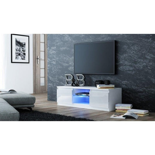 TV STAND GLASS 120CM WHITE/WHITE GLOSS