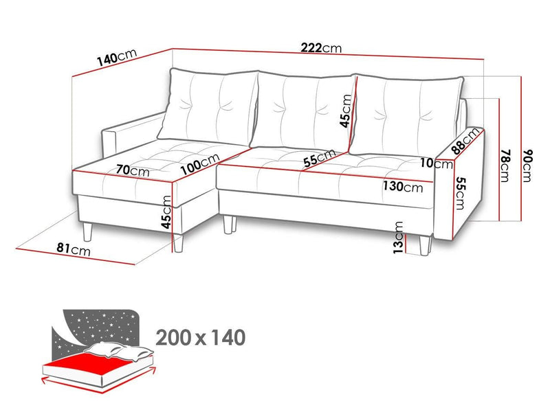 CORNER SOFA BED BRIAN (NO96) 222x140cm universal RIGHT/LEFT CORNER