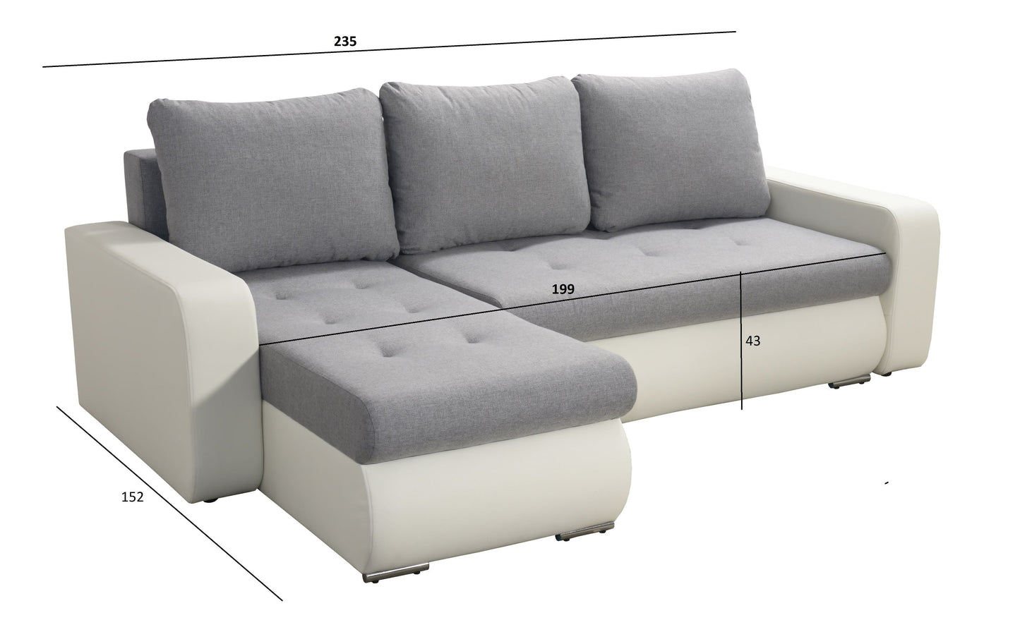 CORNER SOFA BED DAVY CHOICE OF COLOR 238CM